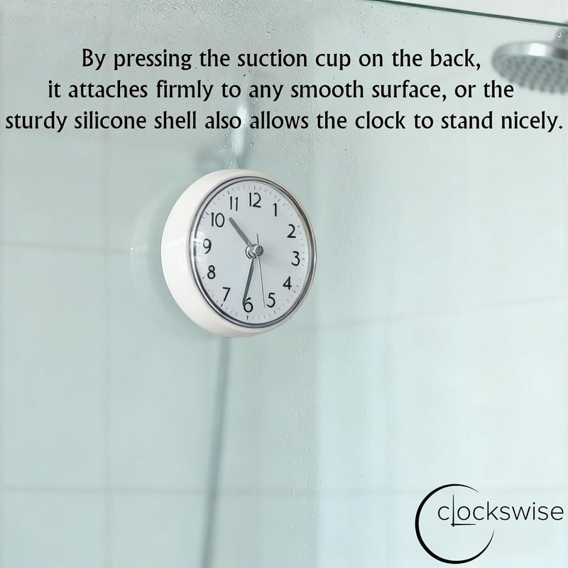 Clockswise 3-Inch Waterproof Wall Mount Bathroom Shower Clock Fog-Free Compact Design with Strong Suction Cup and Clear Easy-to-Read Display Modern Style Accessory for Bathing & Daily Routines, White - Image 3